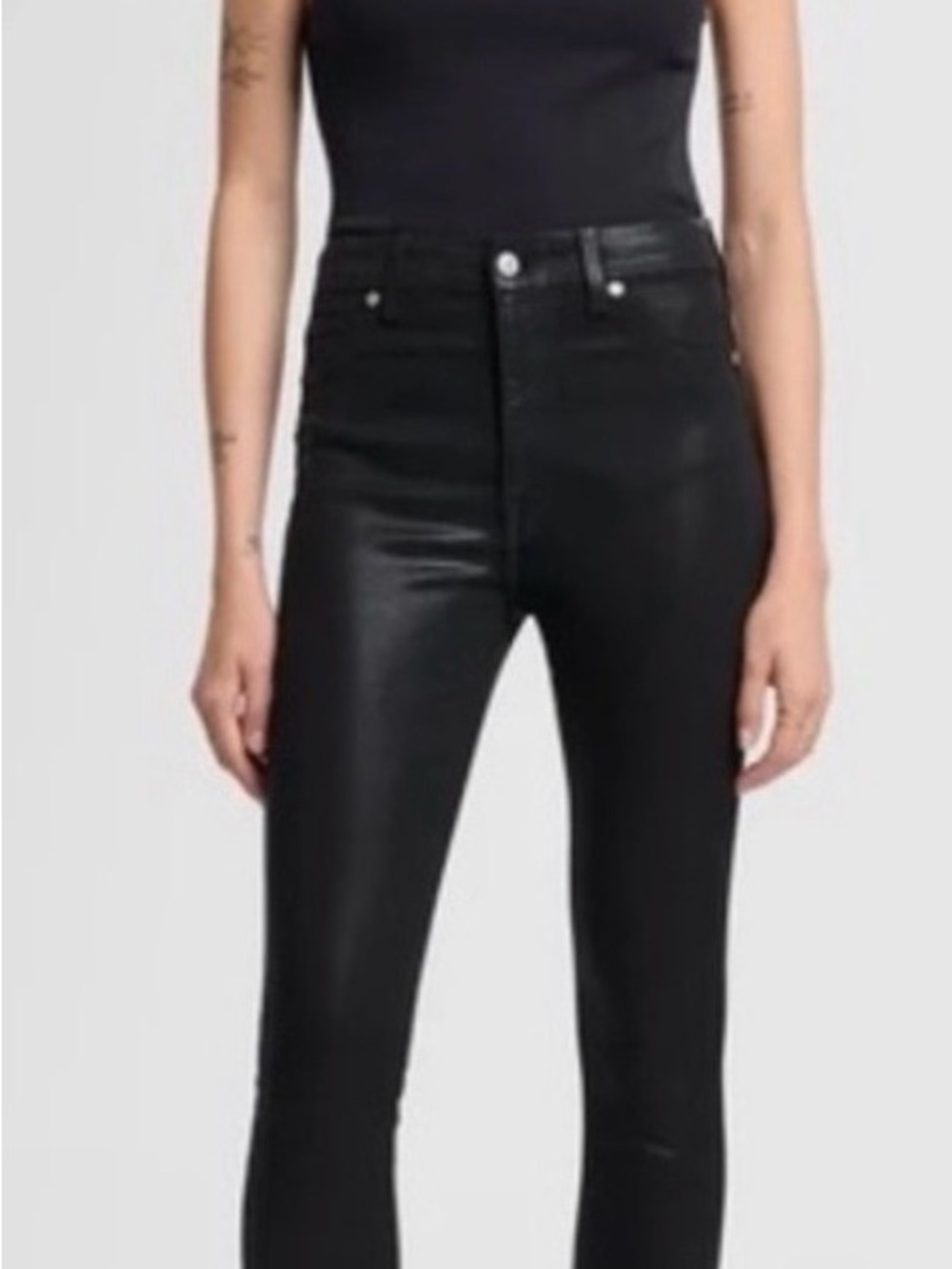 7 For All Mankind High Waist Ankle Skinny Black Coated Jeans - Size 30
